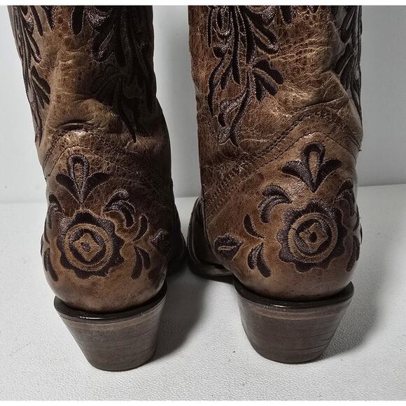 VTG EL DORADO Western Cowgirl BOOTS Leather Embroidered Brown Distressed 7.5 M - Picture 10 of 15